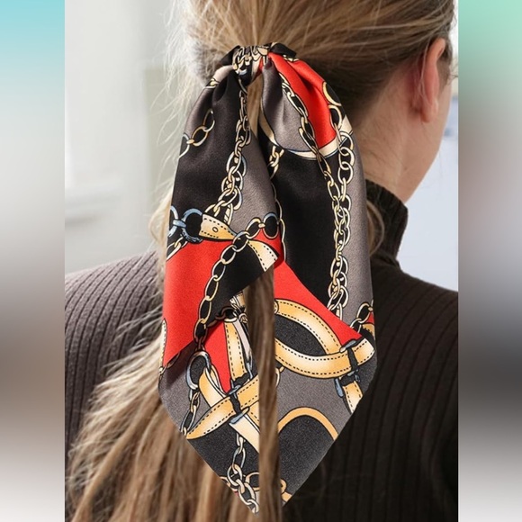 Accessories - Red/black Elegant Chain Print Hair Scarf